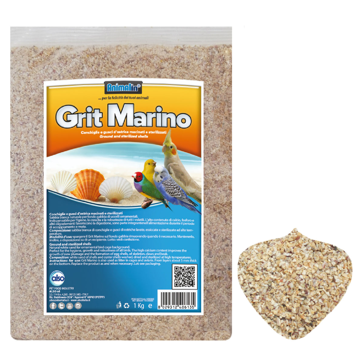Grit Marino Sabbia Bianca per Uccelli con Conchiglie