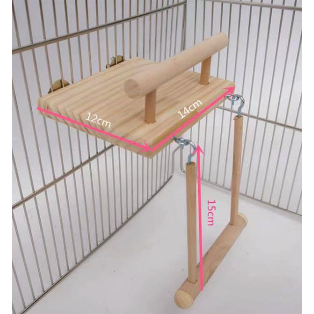 Palestrina con altalena in legno per uccelli piccoli, 13 x 14 cm, con trampolino di lancio e ganci in metallo