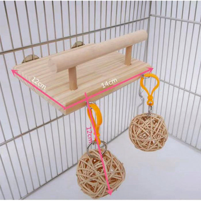 Palestrina per uccelli con trampolino e palline in rattan, 13 x 14 cm, materiali atossici