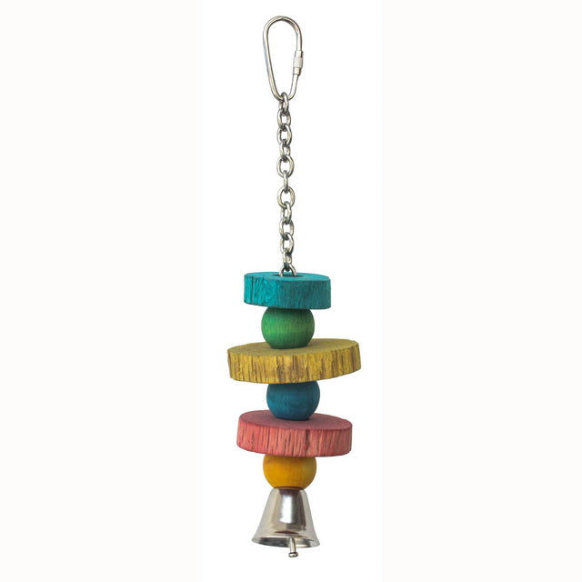 GIOCO BIRD IN LEGNO COLOR CON CATENELLA E CAMPANELLA CM 6X24