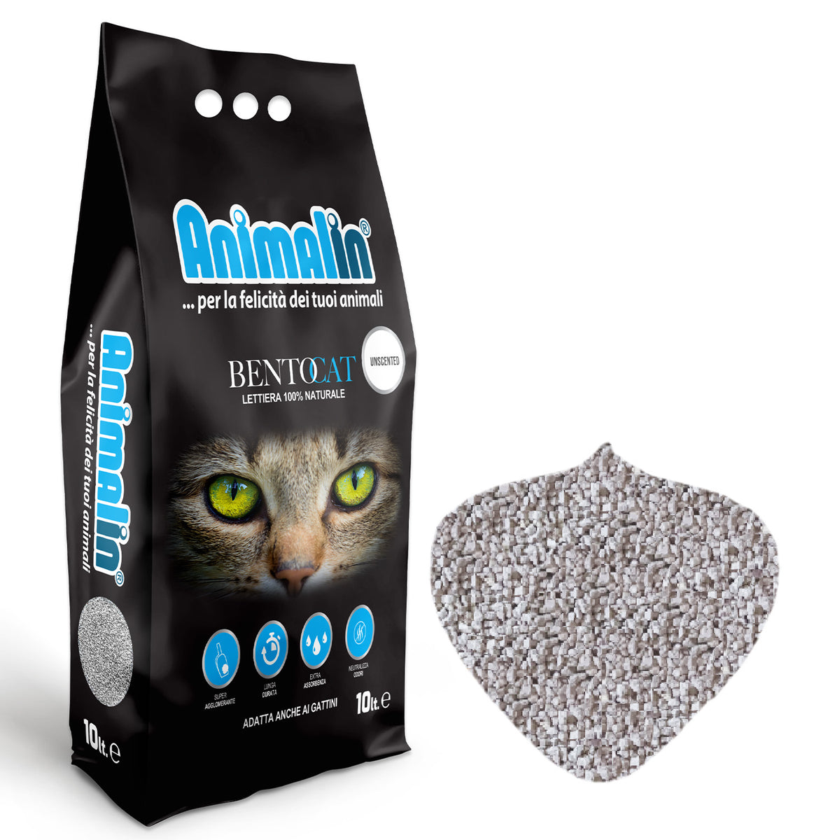 Lettiera Bentonite Bentocat Naturale Agglomerante per Gatti