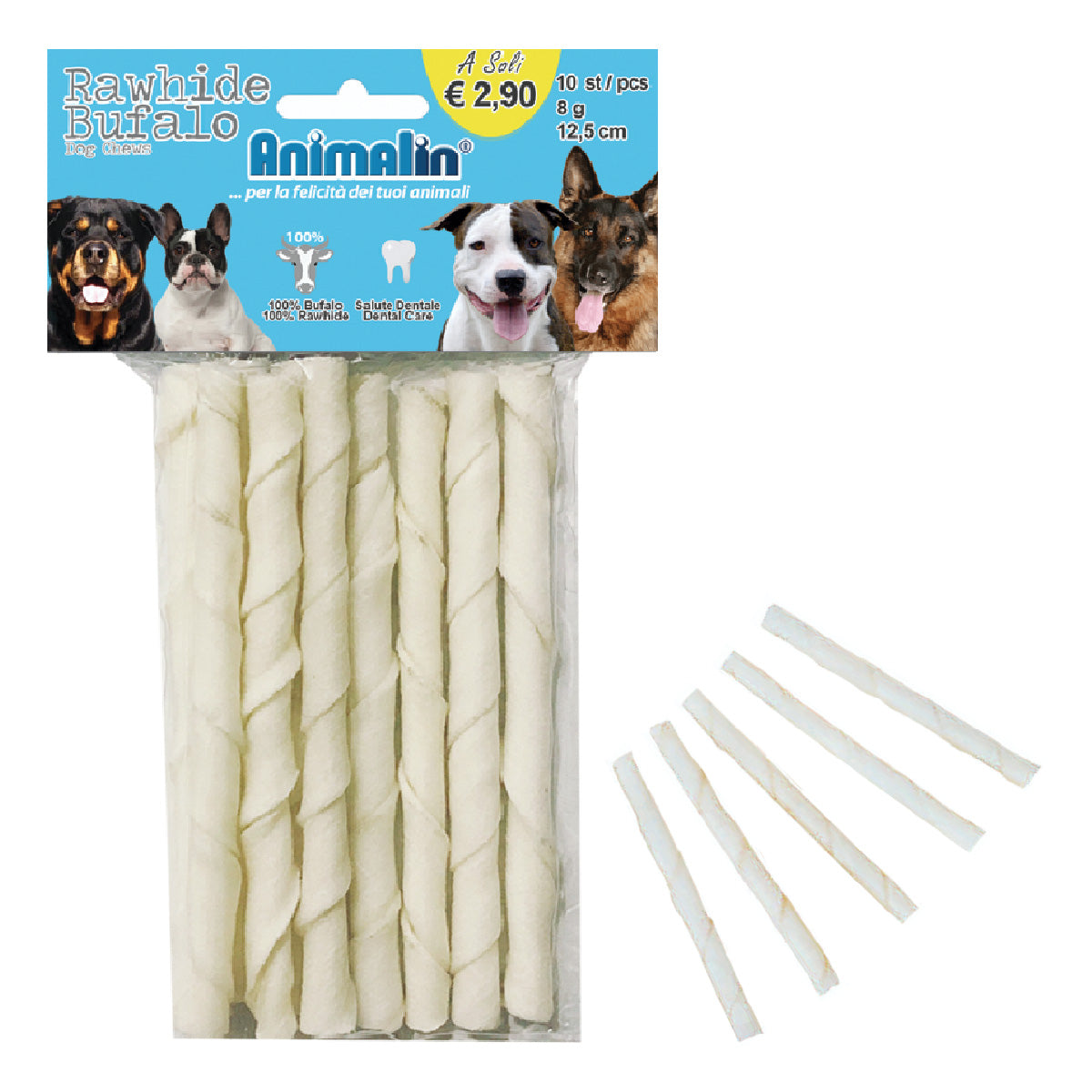 OSSO BUFALO BIANCO STICK PER CANI BUSTA DA 10 PZ