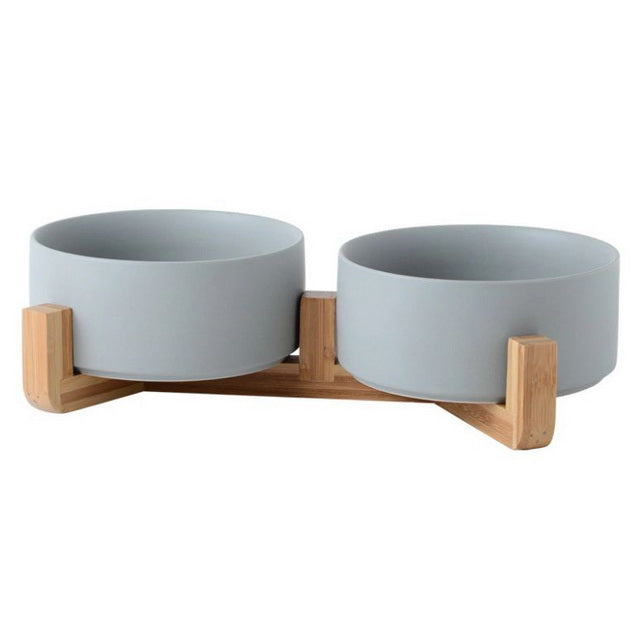 CIOTOLA CERAMICA GRIGIA DOPPIA C/SUPPORTO IN LEGNO