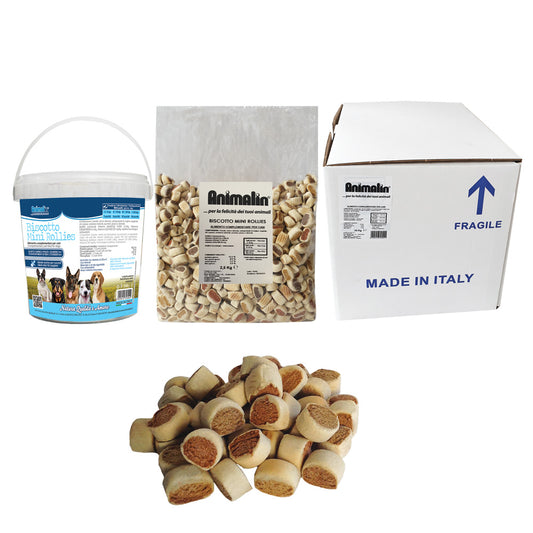 BISCOTTO PER CANI CARNE E PESCE MINI ROLLIES