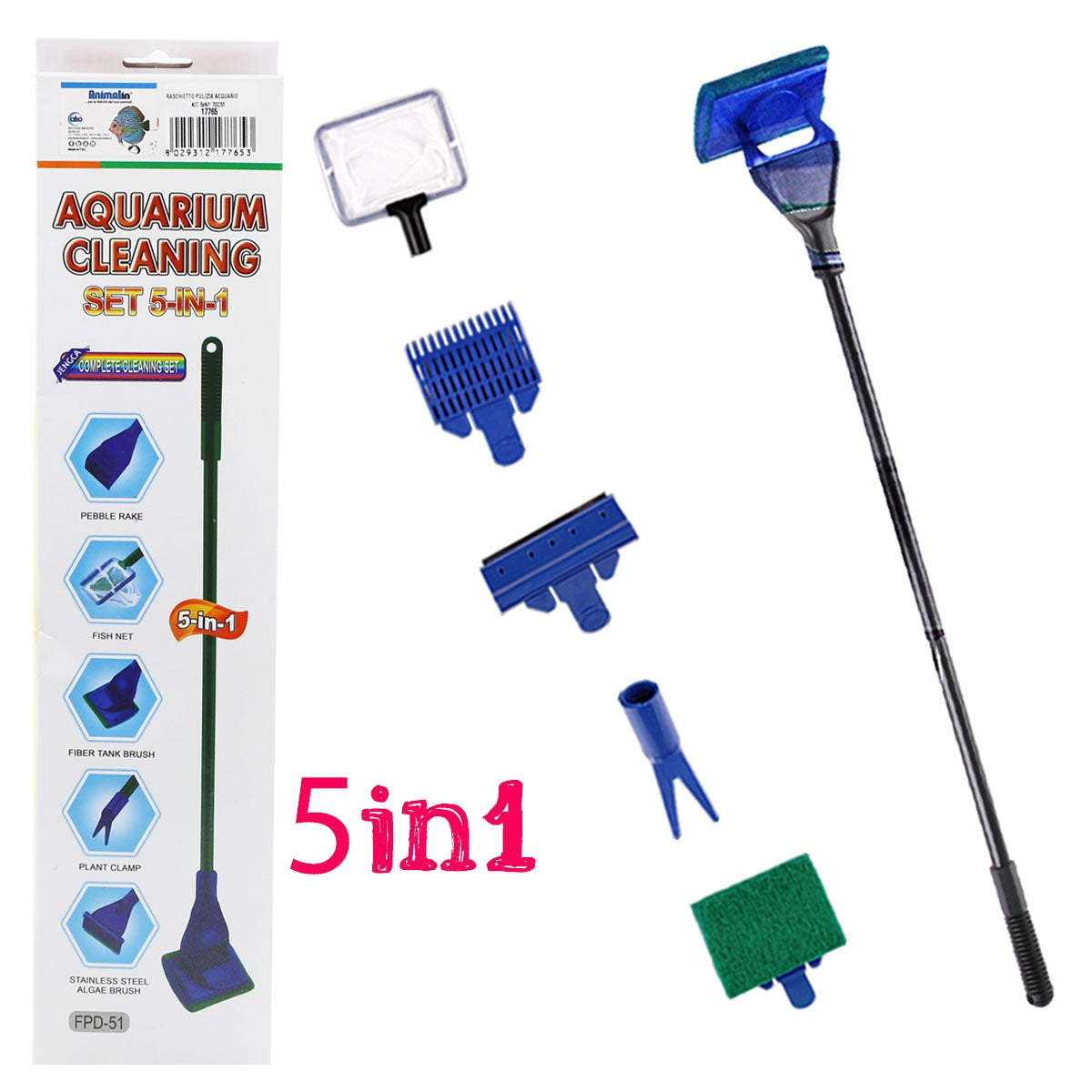 RASCHIETTO PULIZIA ACQUARIO KIT 5IN1 70CM