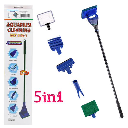 Kit 5in1 raschietto pulizia acquario con 5 testine intercambiabili, lunghezza 70 cm