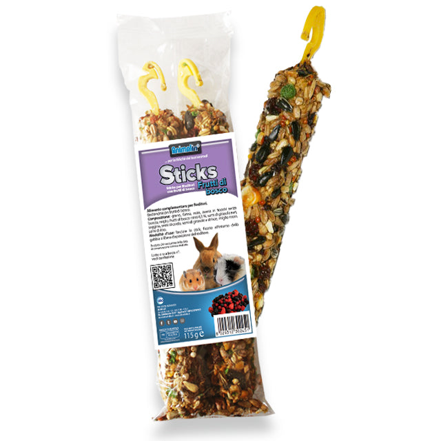 Sticks per roditori ai frutti di bosco, bastoncini con gancio di sospensione, confezione 115 g