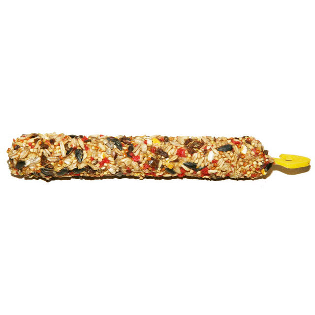 Sticks per parrocchetti con frutta e cereali, confezione da 110 g con gancio di sospensione