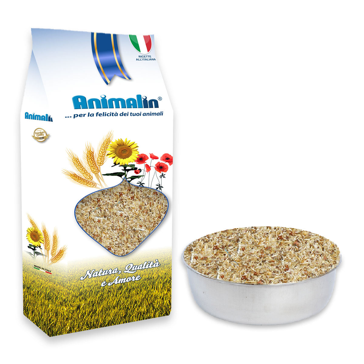 Mix semi condizionati per uccelli con cicoria, festuca, lattuga, finocchio, lino e miglio