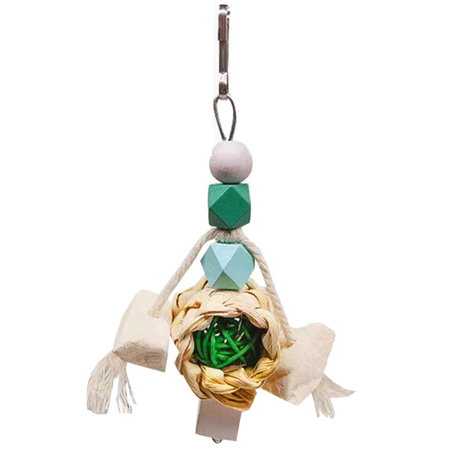 Gioco per uccelli con corda naturale, rattan intrecciato e ossi di seppia, 13 cm