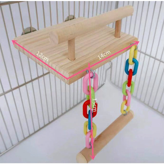 Gioco palestrina per uccelli con altalena colorata, trampolino e ganci in metallo, 13 x 14 cm