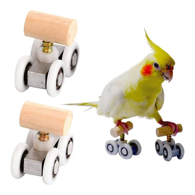 Gioco mini roller skates per pappagallini in metallo e legno, 4 x 2 cm, confezione 2 pezzi