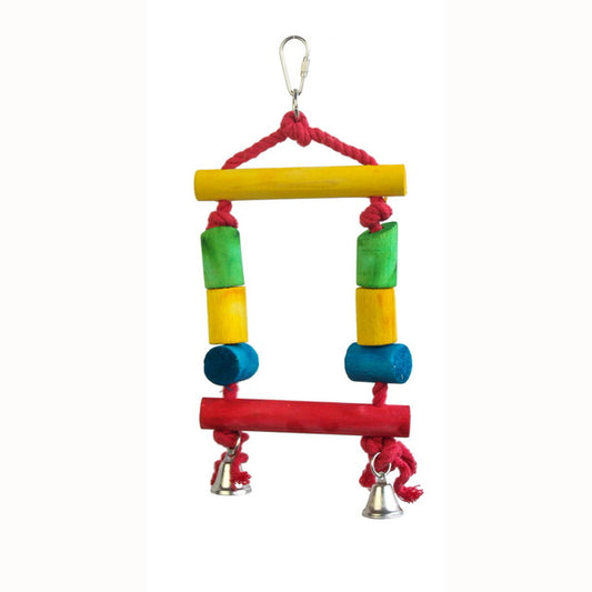 GIOCO BIRD ALTALENA IN LEGNO E CORDA COLOR CON CAMPANELLE CM 13X25