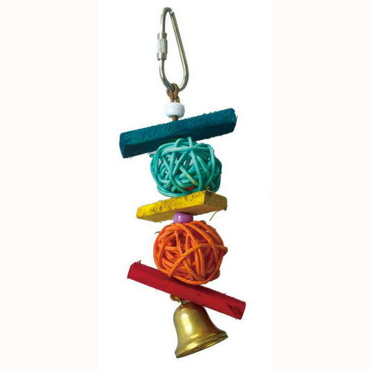 GIOCO BIRD RATTAN CON PERLINE E CAMPANELLA CM 5X18