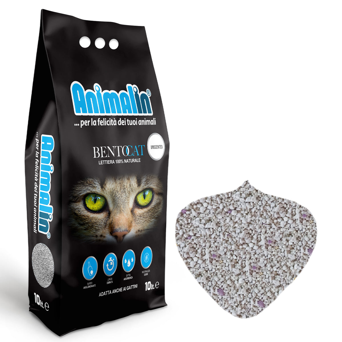 Lettiera bentonite Bentocat Lavanda 10L, agglomerante per gatti con profumazione lavanda