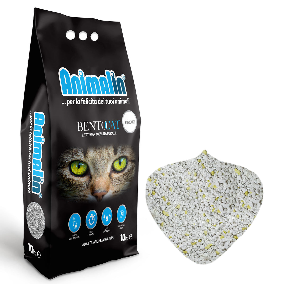 Lettiera bentonite Bentocat Limone per gatti, 10 litri, agglomerante ultra assorbente