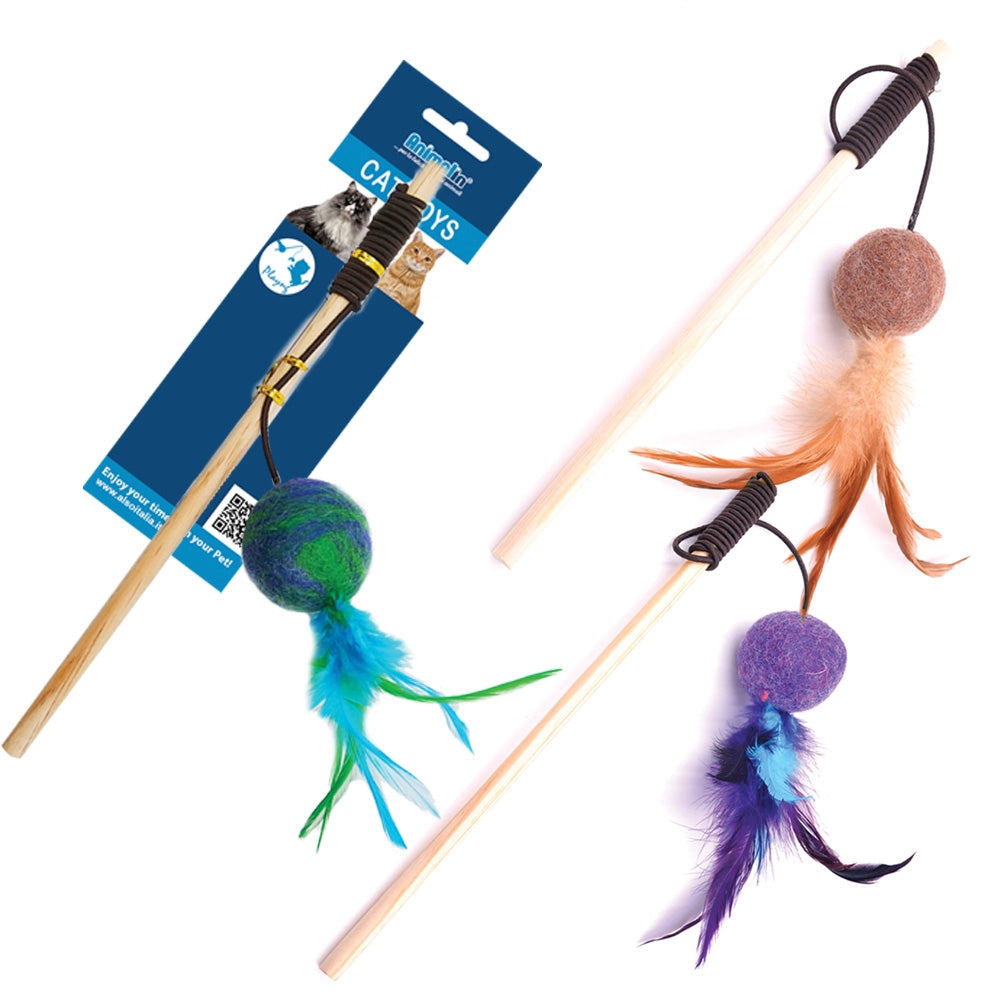 GIOCO CAT CANNA PALLA CON PIUME MIX COLOR CM 30X5X5