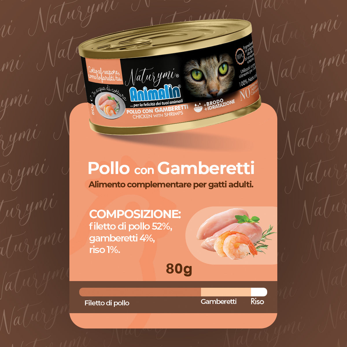 Snack per gatti Naturymi HFC pollo e gamberetti in acqua di cottura 80 g