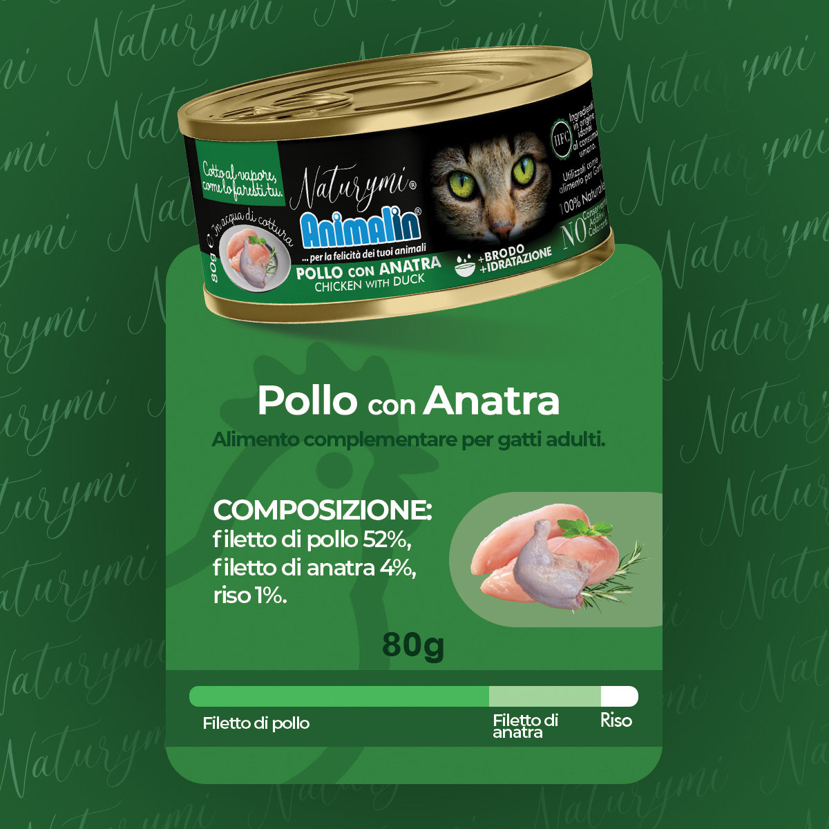 Mangime umido Naturymi HFC per gatti adulti pollo e anatra 80 g