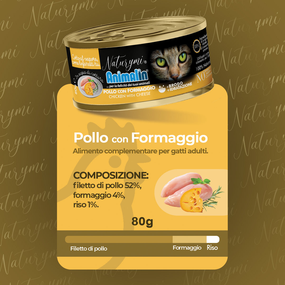 Bocconcini Naturymi HFC pollo con formaggio in acqua per gatti adulti, confezione 80 g