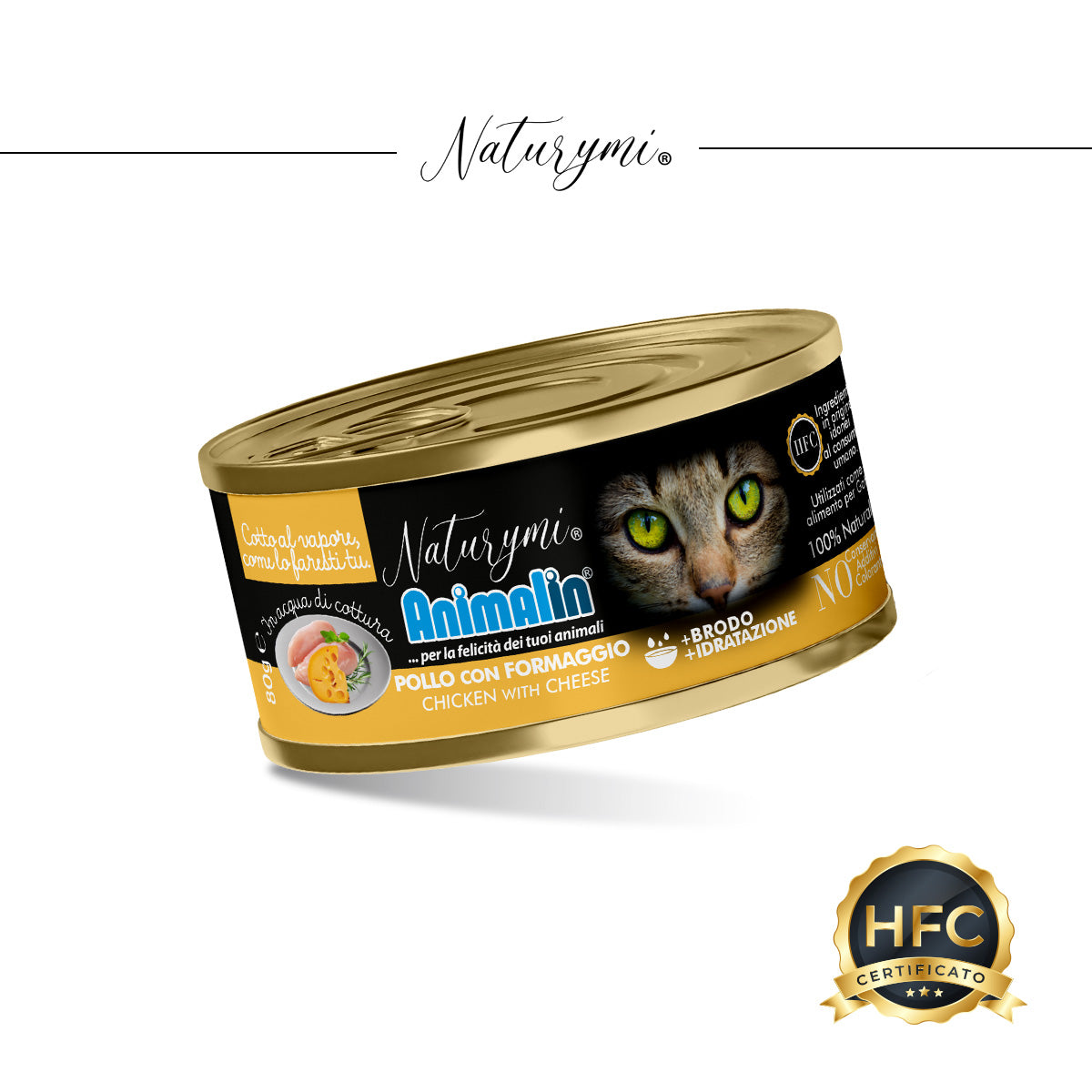 Bocconcini Naturymi HFC pollo con formaggio in acqua per gatti adulti, confezione 80 g