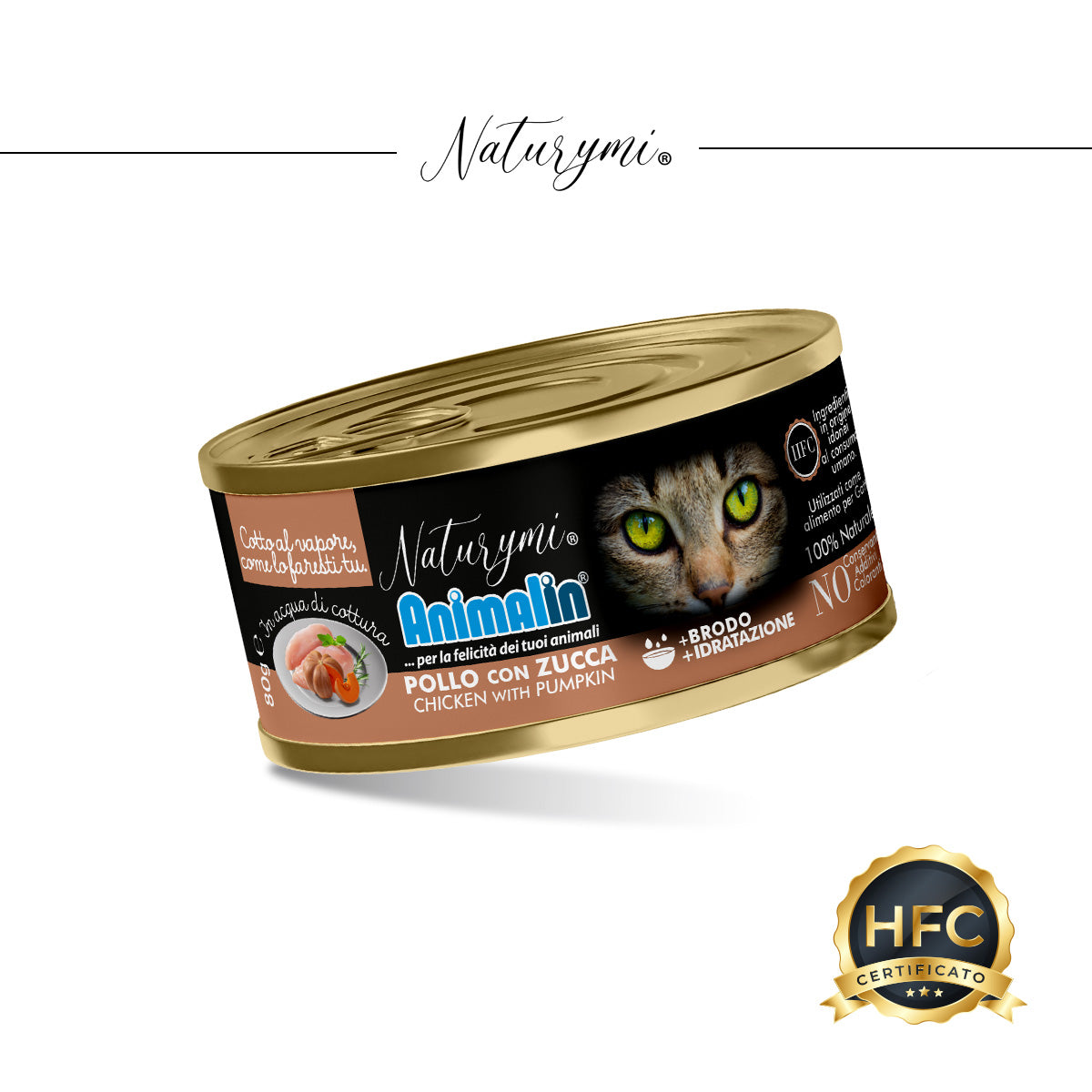 Alimento complementare NATURYMI HFC pollo con zucca in acqua di cottura 80 g per gatti adulti
