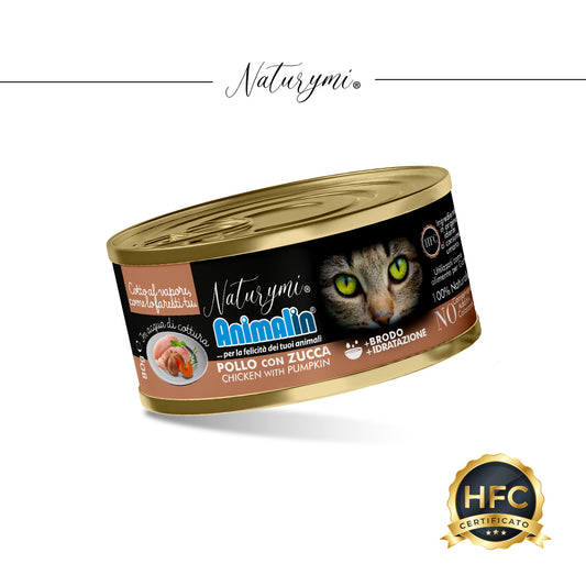Alimento complementare NATURYMI HFC pollo con zucca in acqua di cottura 80 g per gatti adulti