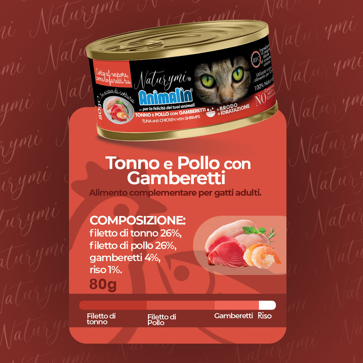 Umido per gatti tonno pollo gamberetti 80g in acqua di cottura