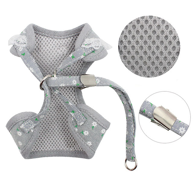 Parure pettorina margheritina con campanello e guinzaglio per cani e gatti, design elegante con colletto decorativo