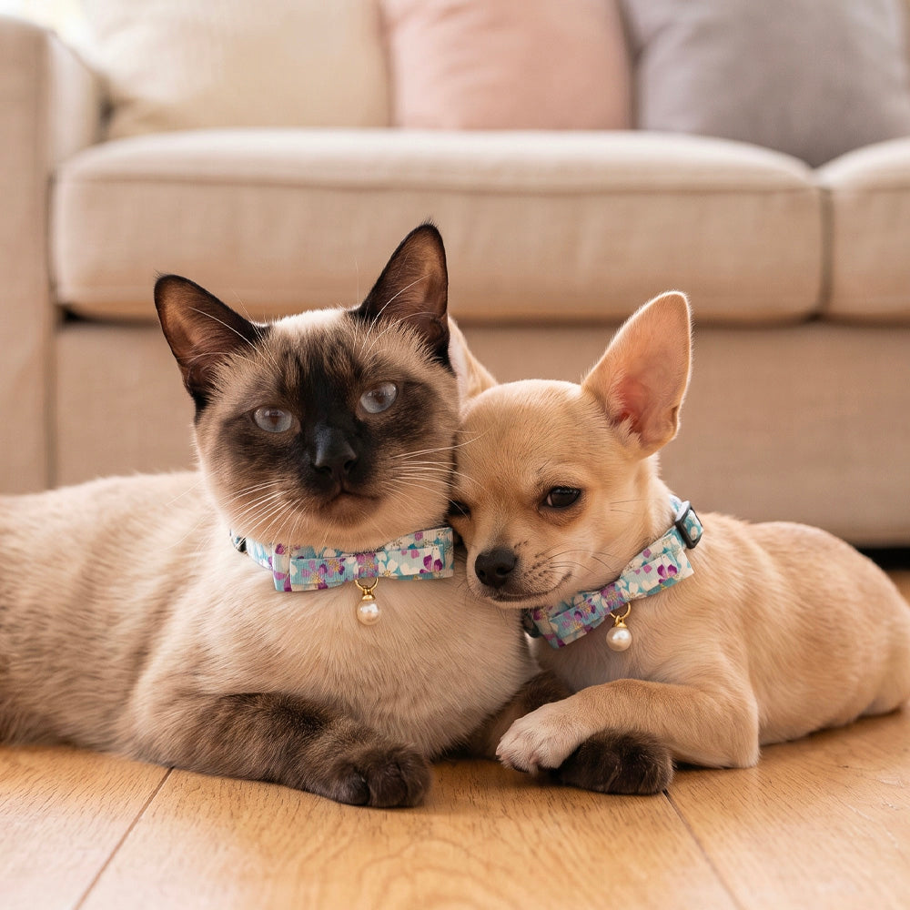 Collare gioiello turchese per cani Animalin con ciondolo perla e fantasia floreale giapponese