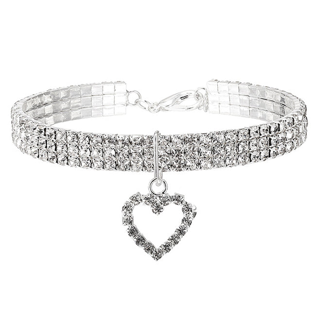 Collare Gioiello Strass Cuore Argento per Cani