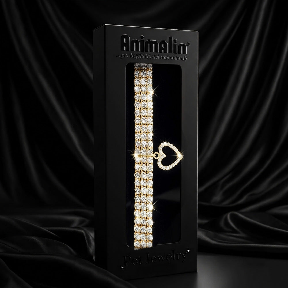 Collare gioiello strass cuore oro per cani con ciondolo decorativo e catena estensibile