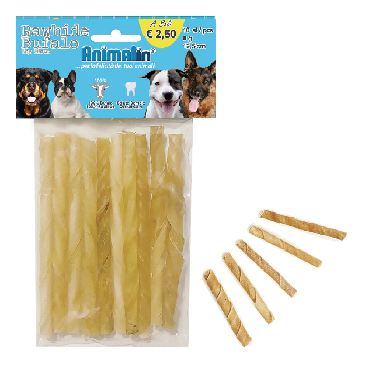 OSSO BUFALO GRISSINO PER CANI BUSTA DA 10 PEZZI