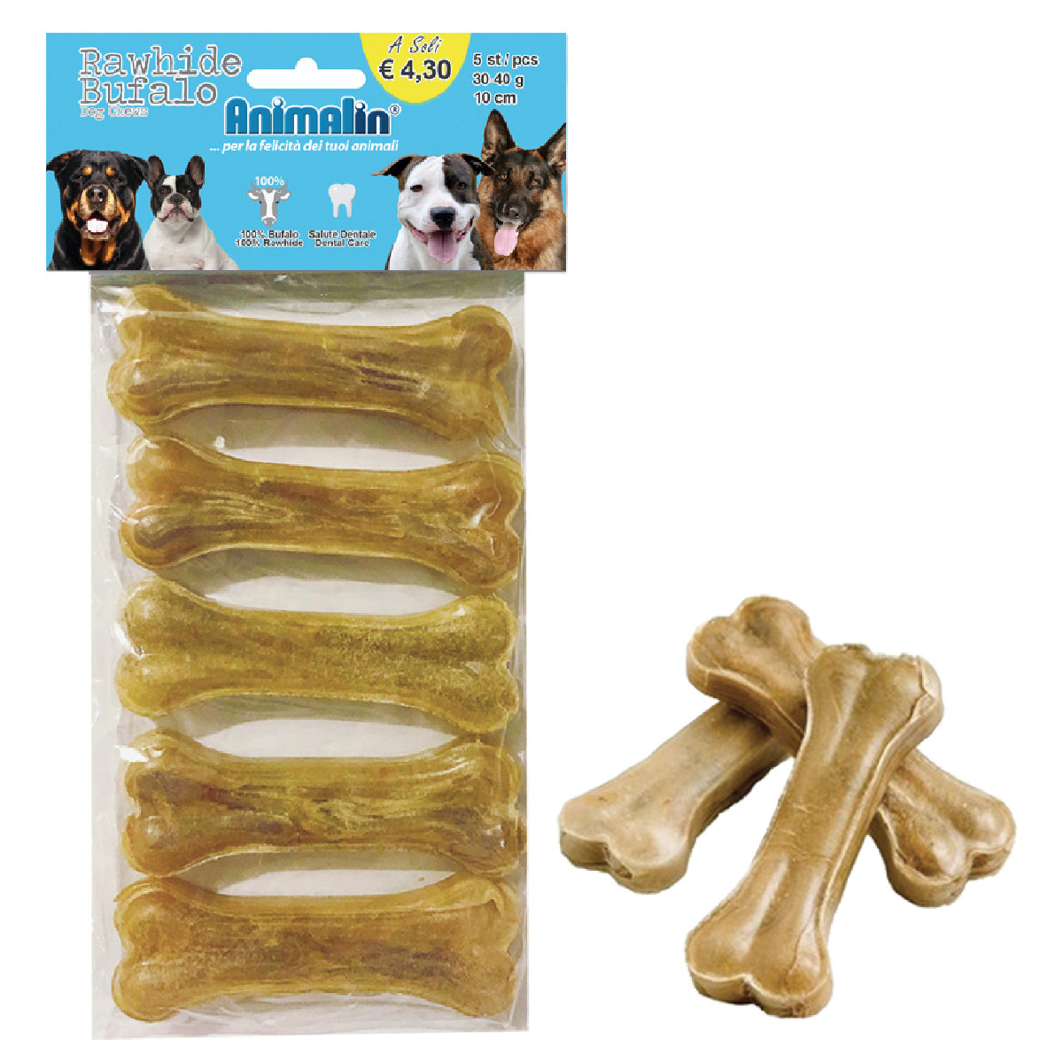 OSSO BUFALO PRESSATO PER CANI  BUSTA DA 5 PZ.