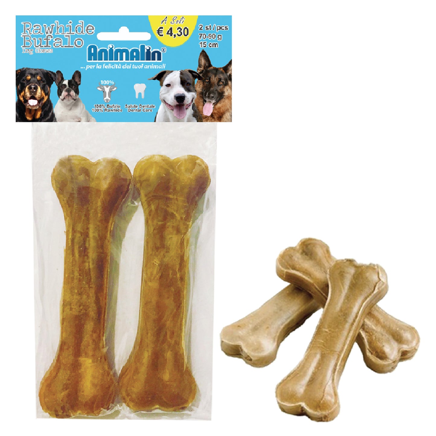 OSSO BUFALO PRESSATO PER CANI  BUSTA DA 2 PZ.