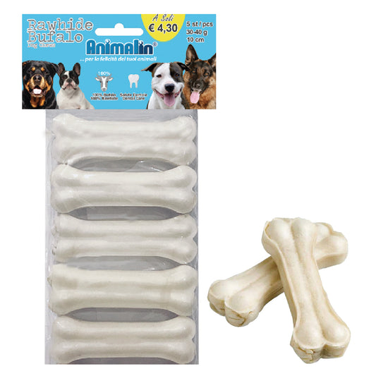 OSSO BUFALO BIANCO PRESSATO PER CANI BUSTA DA 5 PZ