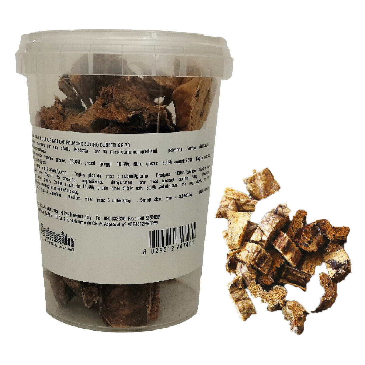 SNACK NATURALE BARF LAB POLMONE BOVINO CUBETTI