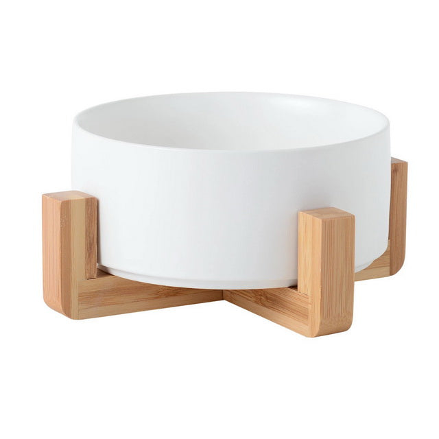 CIOTOLA CERAMICA BIANCA CON SUPPORTO IN LEGNO