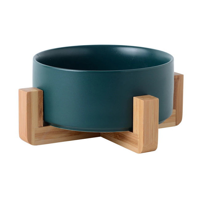 Ciotola in ceramica verdone con supporto in legno naturale per cani e gatti