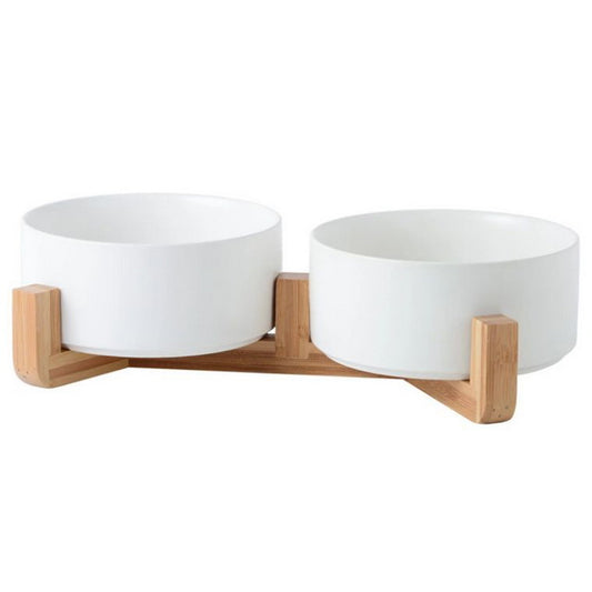 CIOTOLA CERAMICA BIANCA DOPPIA C/SUPPORTO IN LEGNO