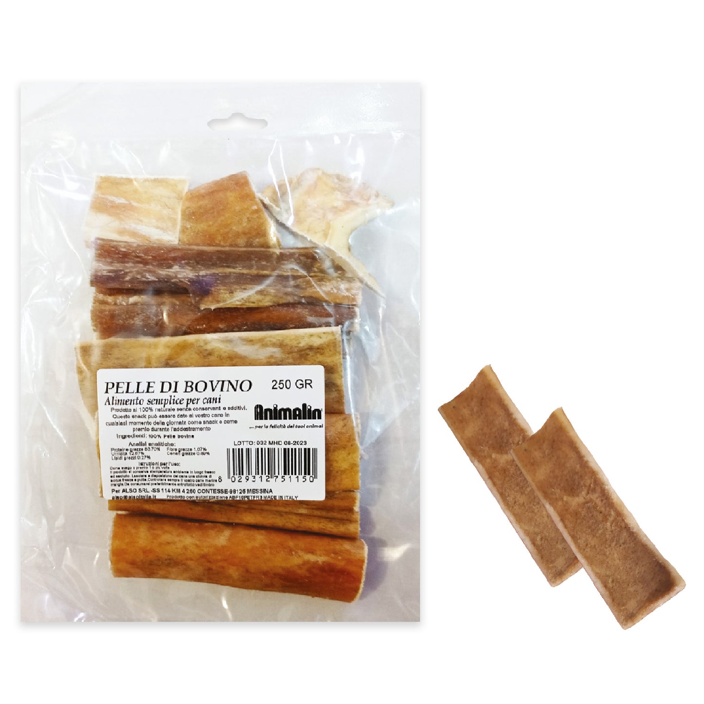 SNACK NATURALE BARF LAB PELLE DI BOVINO 250 GR
