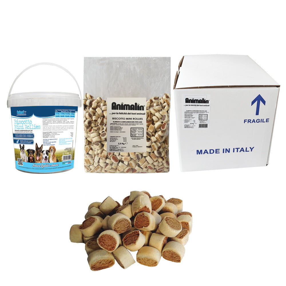 BISCOTTO PER CANI CARNE E PESCE MINI ROLLIES