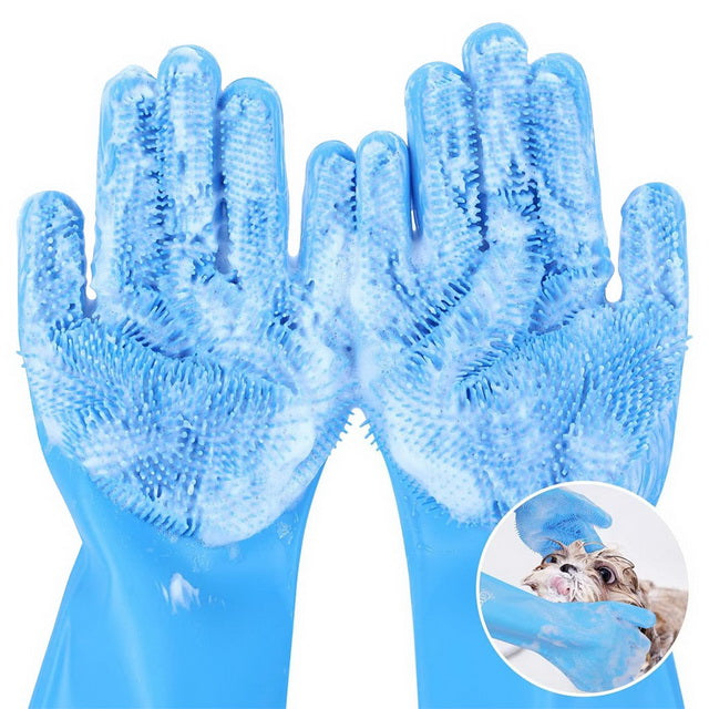Guanti in silicone professionali Animalin con particelle antiscivolo e testine massaggianti per toelettatura animali