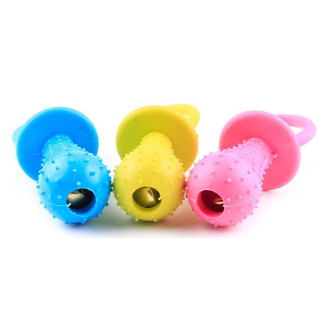 Gioco TPR ciuccio con punte e campanello per cani, 9 cm, colore azzurro