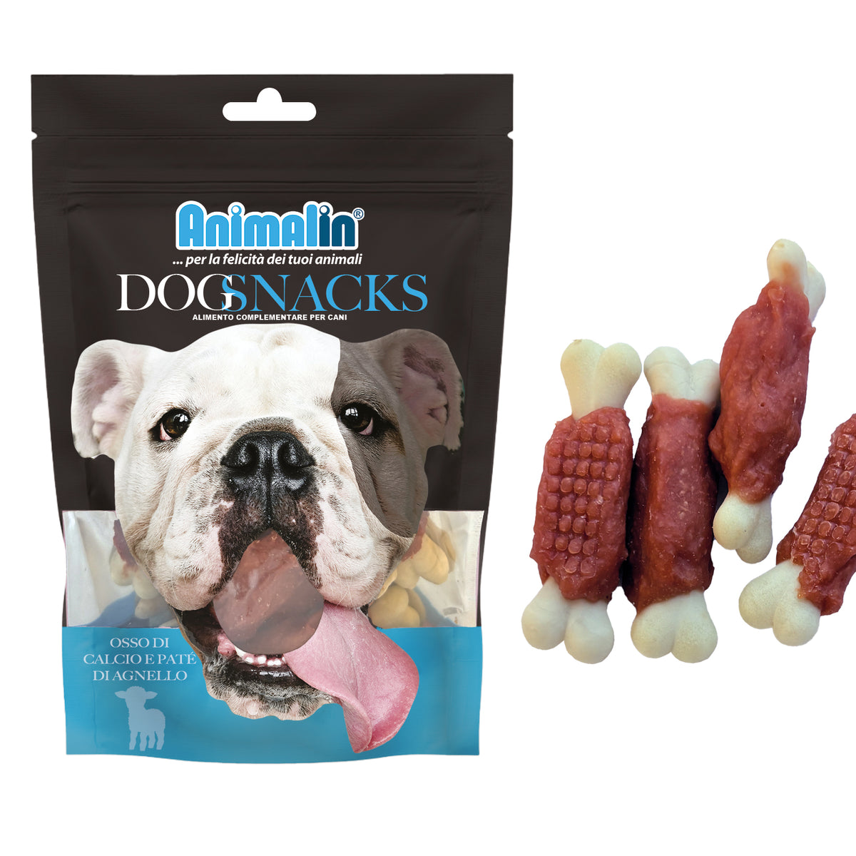 Snack osso di calcio con paté di agnello per cani, 7 cm, 100 g