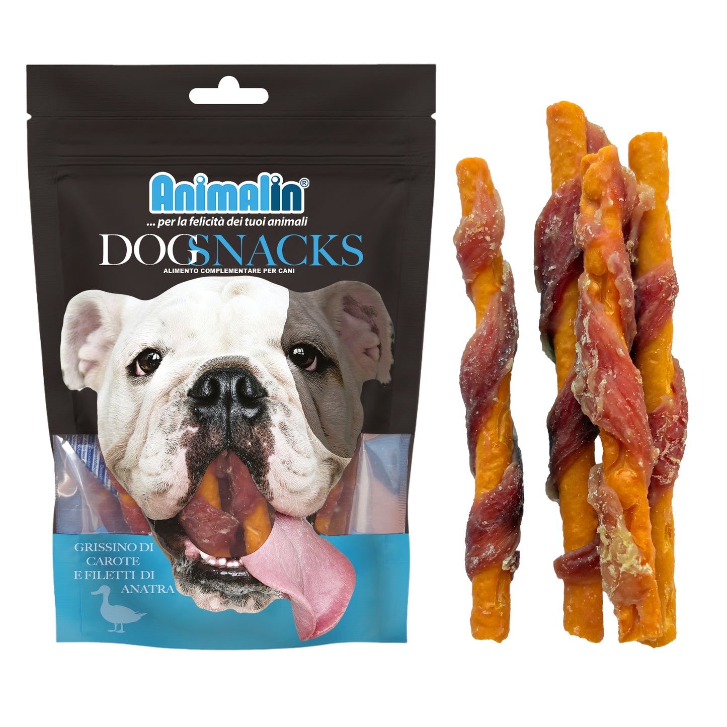 SNACK MONOPRO GRISSINO DI CAROTE C/ FILETTI ANATRA