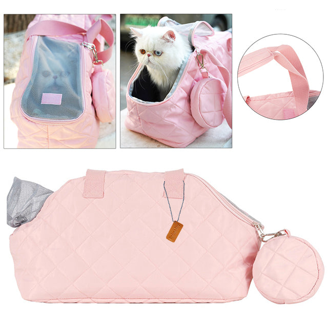 Borsa trasportino Nuvola morbida con porta oggetti per cani e gatti, design elegante con cucitura a rombi