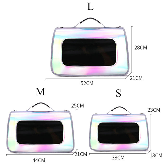 Borsa trasportino semirigida holographic con reti traspiranti per gatti e cani piccoli