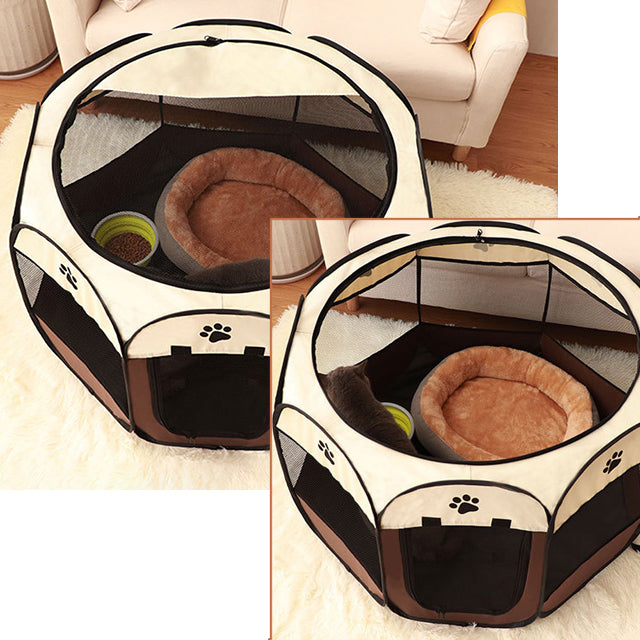 Recinto ottagonale Oxford con cuccia pop-up per cani, gatti e roditori, apertura superiore e porta laterale