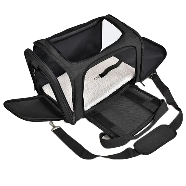 Borsa trasportino nera con soffice tappetino e rete traspirante, 43 x 28 x 28 cm